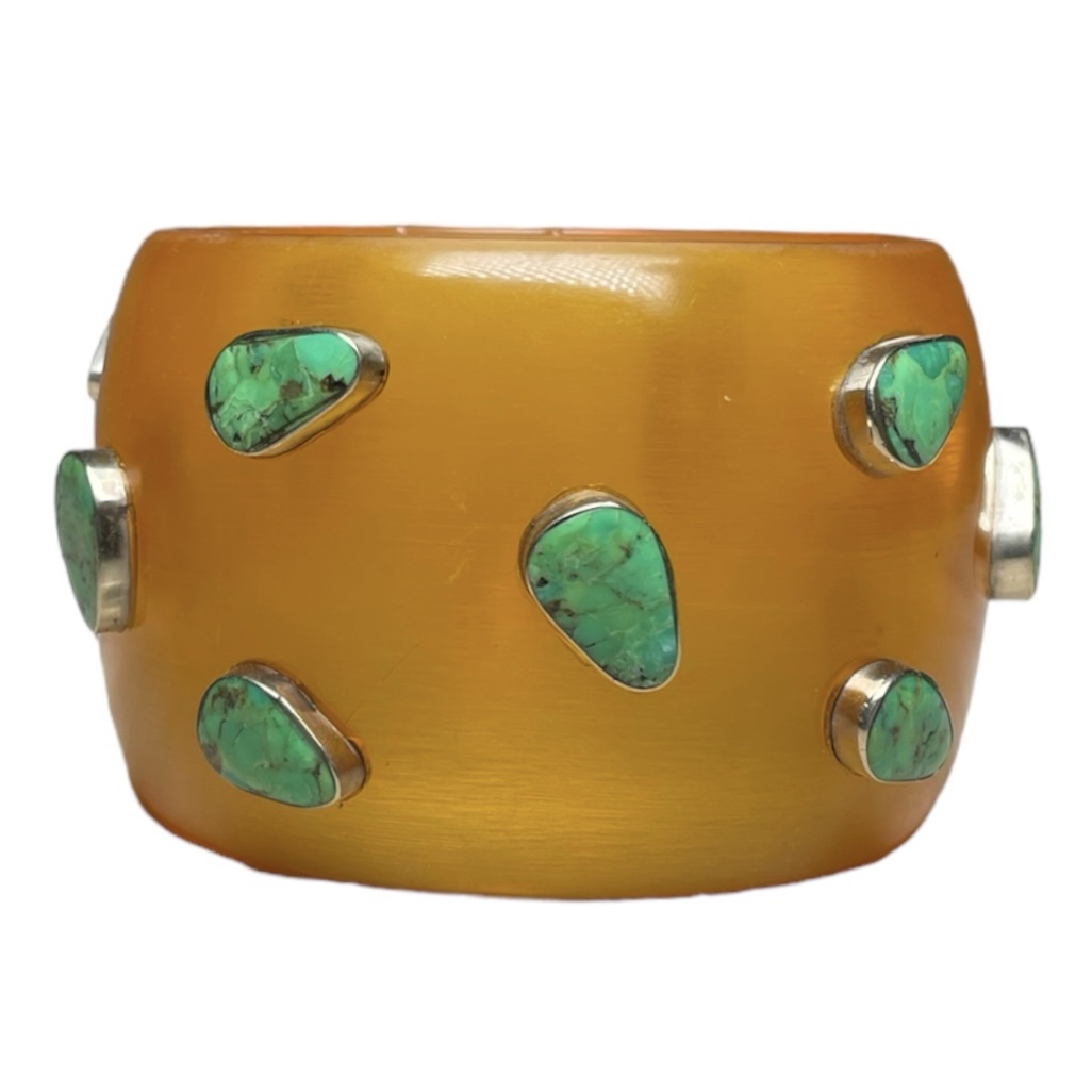 WIDE YELLOW & TURQUOISE STONE CUFF - Image 3