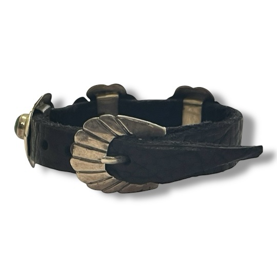 SILVER AND TURQOUISE CONCHO AND LEATHER BRACELET - Image 5